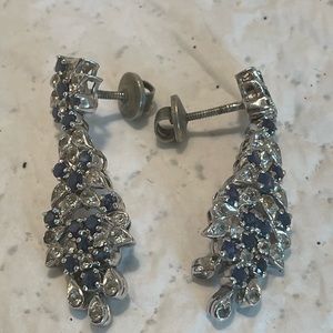 Vintage 1930’s screw back chandelier earrings with sapphire.
